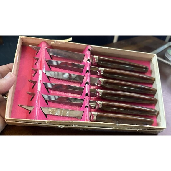 Regent Sheffield Stainless Cutlery Wood Look Serrated Steak Knives 6-Pcs Set - Picture 1 of 12